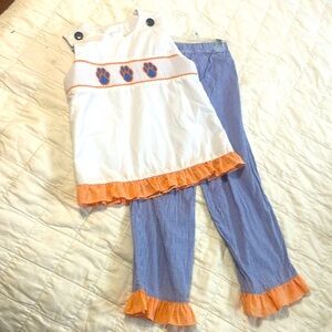 Auburn or Clemson ruffle pants set